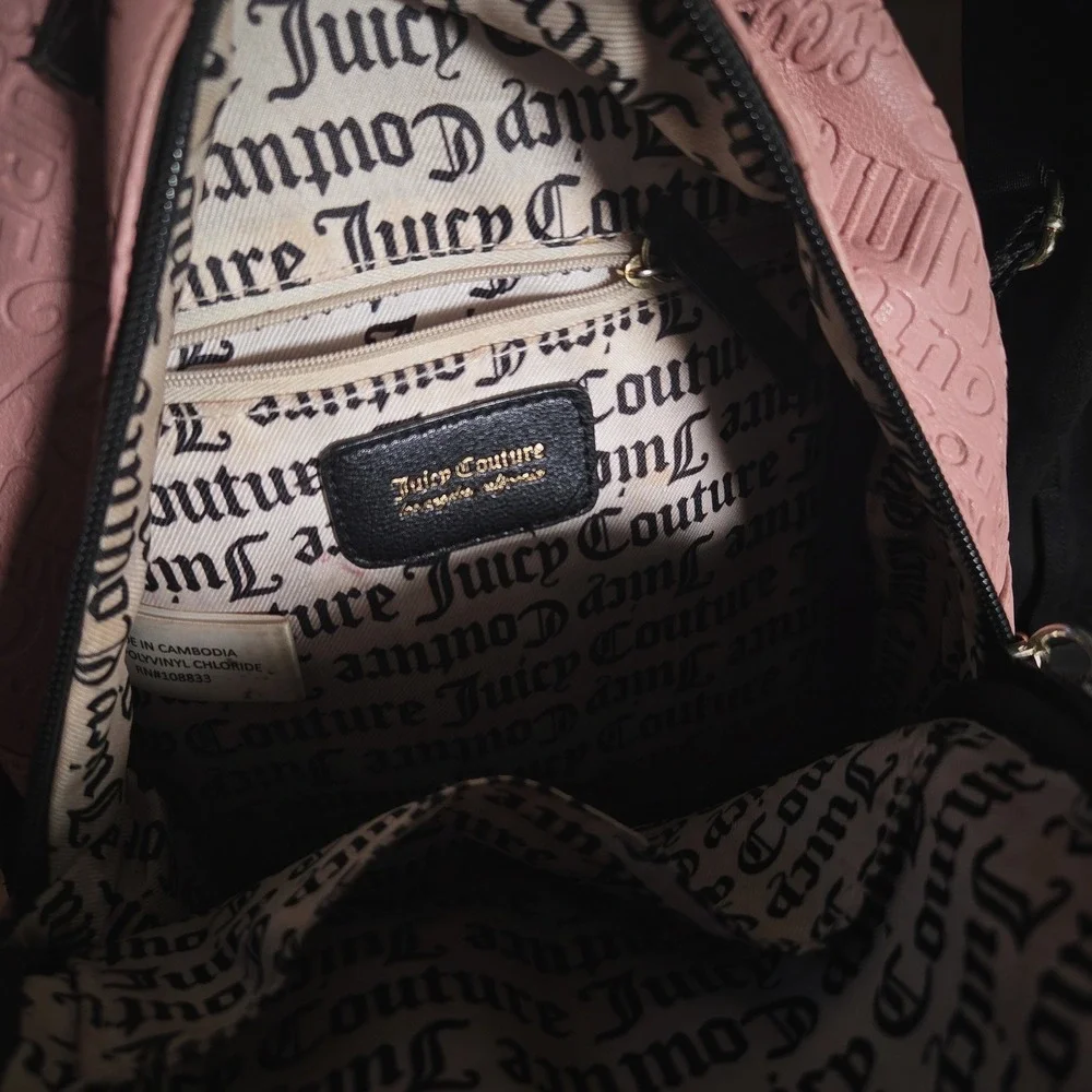 Juicy Couture Pink Embossed Logo Mini Backpack Black Trim Gothic Logo Band